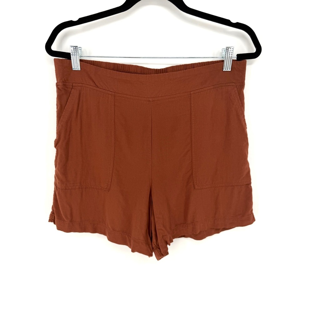 Wildfox Shorts High Waisted Pull On Large Rust Brown Rayon Pockets Summer Boho